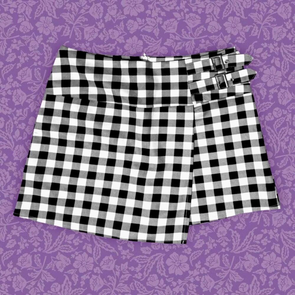 2000s Papaya Black & White Gingham Mini Skort w/ Buckles Y2K Preppy | Size S